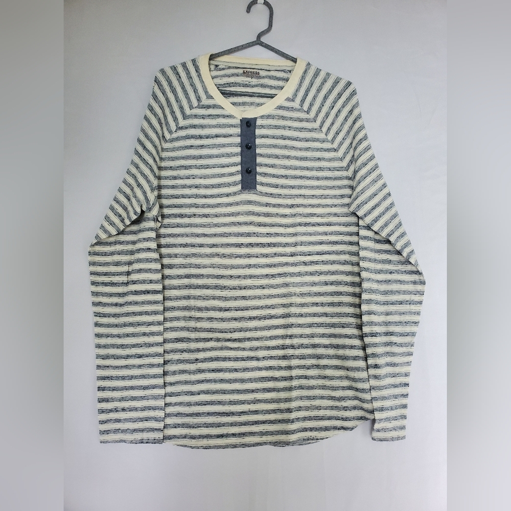 Express Striped Long Sleeve Henley Shirt Mens Size Large